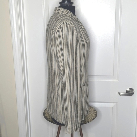 Sanctuary Linen Blend Gray Cream Striped Lightweight Blazer w Pockets M - Picture 3 of 12
